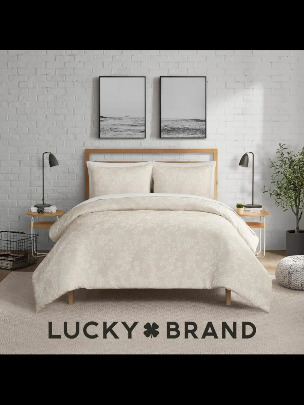 Lucky Brand Ava Floral Jacquard 3-Pc. Glam Duvet Cover Set Full/Queen Beige NWT